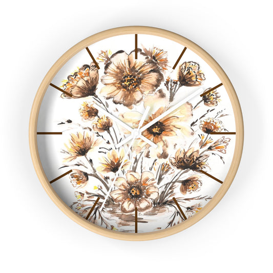 Floral Vintage Wall Clock — Hand-Painted Sunflower Bouquet Design