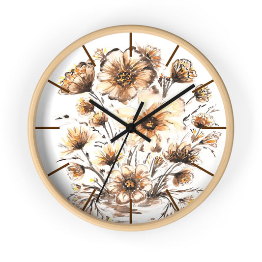 Floral Vintage Wall Clock — Hand-Painted Sunflower Bouquet Design