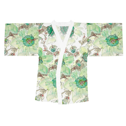 Floral Watercolor Kimono Robe – Green Peony All-Over Print
