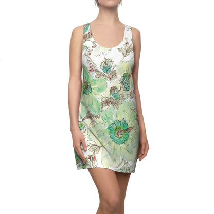 Green Watercolor Floral Racerback Dress