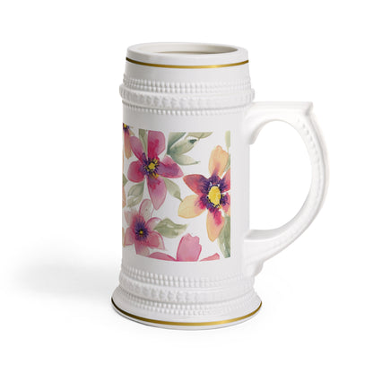 Floral Watercolor Stein Mug – Pink & Peach Blossom Beer Stein