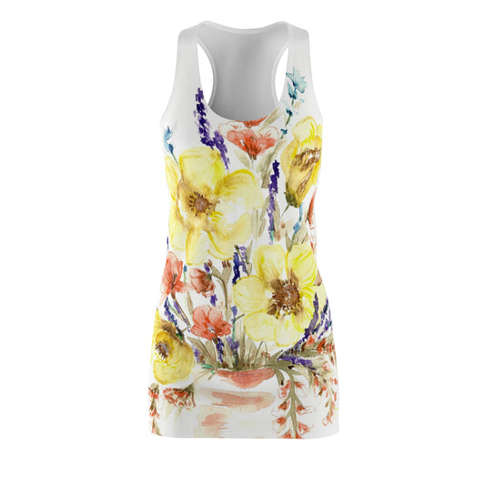 Floral Watercolor Racerback Dress — Yellow Bouquet All-Over Print