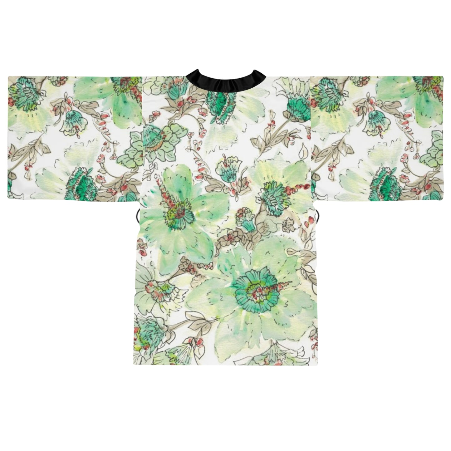 Floral Watercolor Kimono Robe – Green Peony All-Over Print