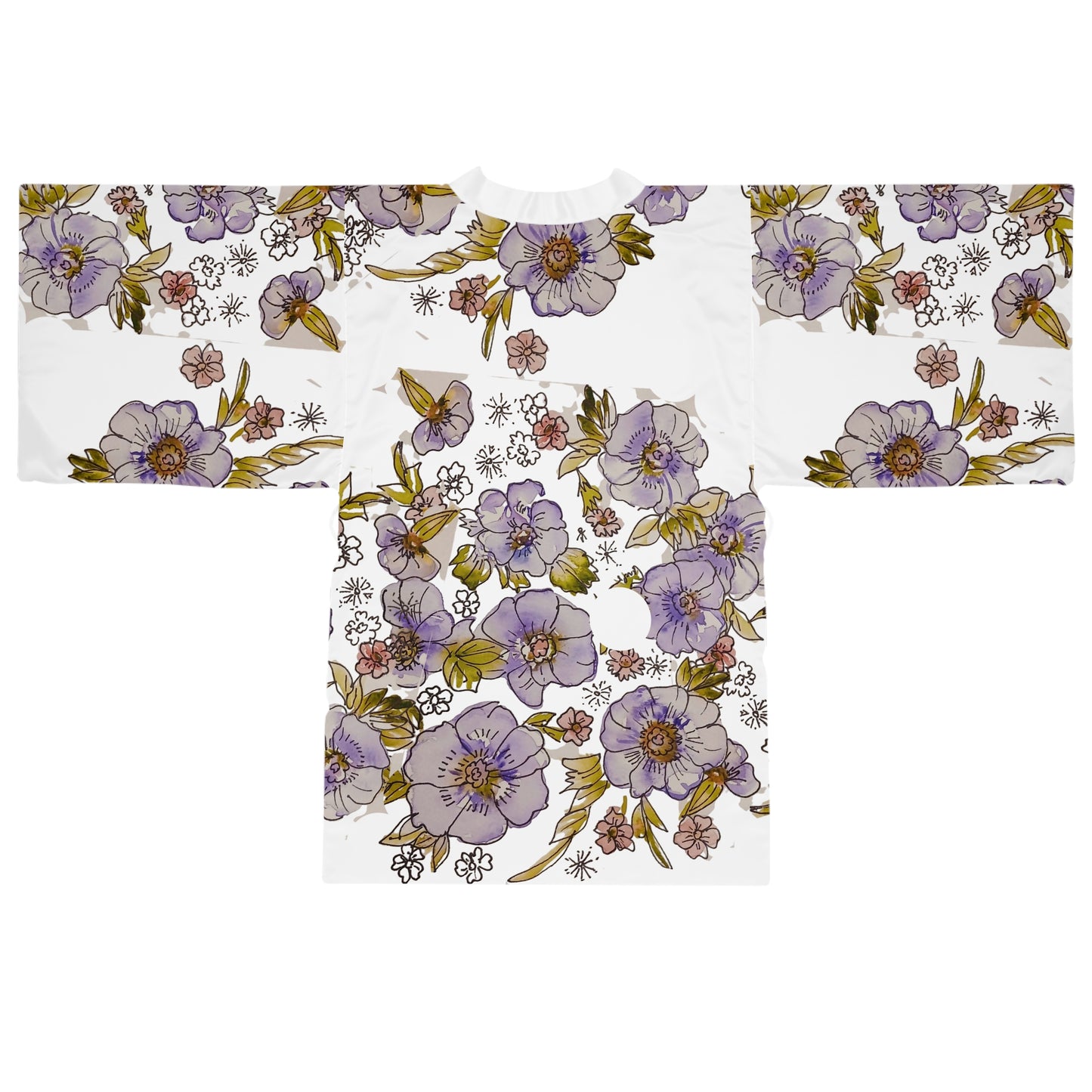 Floral Lavender Kimono Robe — Long Sleeve Floral Wrap