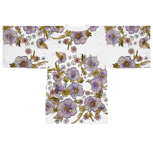Floral Lavender Kimono Robe — Long Sleeve Floral Wrap