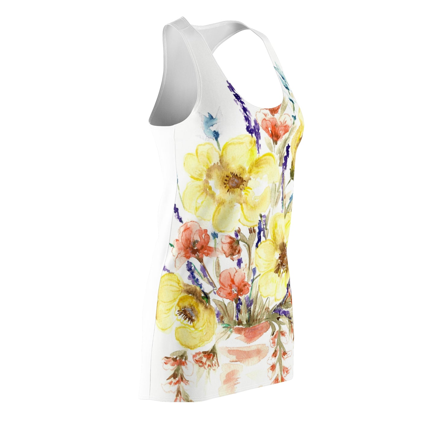 Floral Watercolor Racerback Dress — Yellow Bouquet All-Over Print