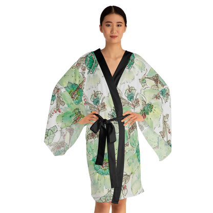 Floral Watercolor Kimono Robe – Green Peony All-Over Print
