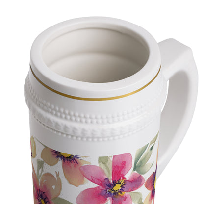 Floral Watercolor Stein Mug – Pink & Peach Blossom Beer Stein