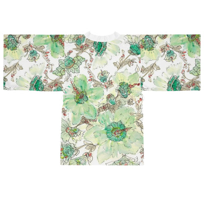 Floral Watercolor Kimono Robe – Green Peony All-Over Print