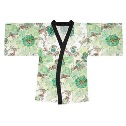 Floral Watercolor Kimono Robe – Green Peony All-Over Print