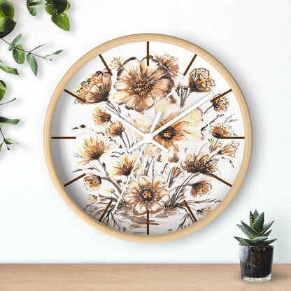 Floral Vintage Wall Clock — Hand-Painted Sunflower Bouquet Design